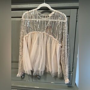 Anthropologie Elegant Pale Pink Sequin and Sheer Top